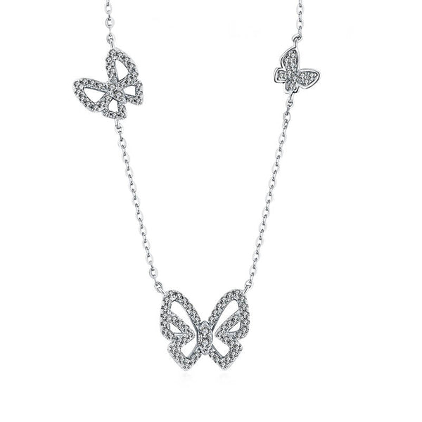 Butterfly Round Moissanite Pave Sterling Silver Necklace - ReadYourHeart