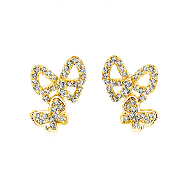 Butterfly Suit Moissanite Pave Stud Earrings In Sterling Silver - ReadYourHeart
