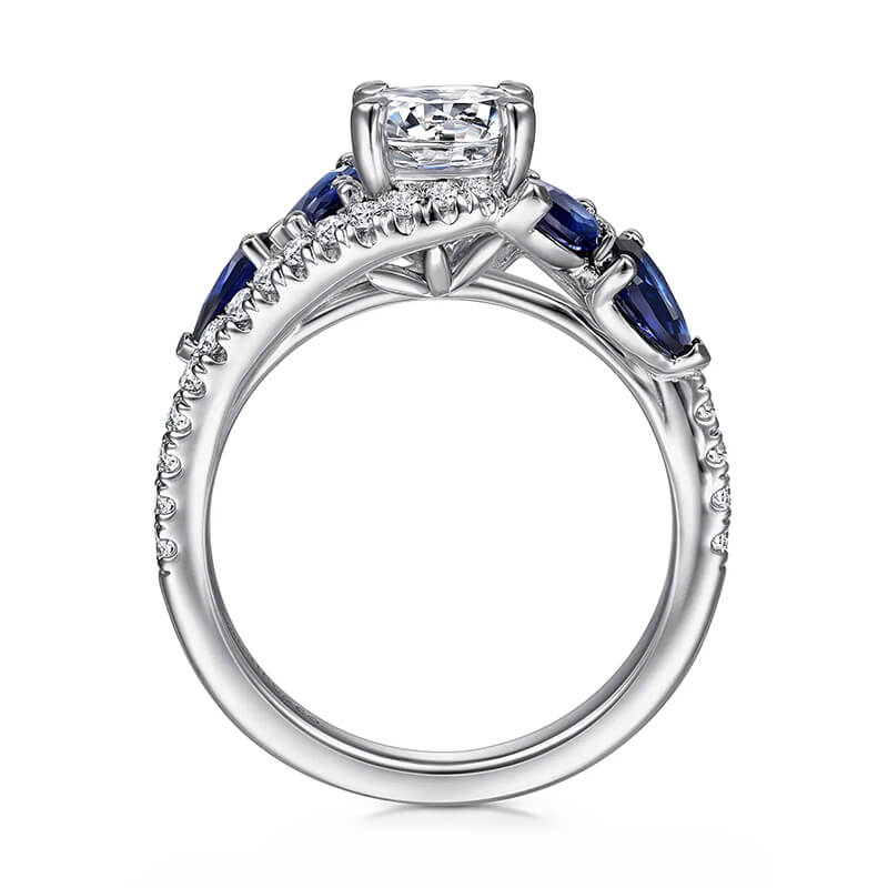 Bypass Round Moissanite Sapphire Cluster Pave Engagement Ring,RRL-FA1C1000-1,RRL-FA1C1000-2,RRL-FA1C1000-3