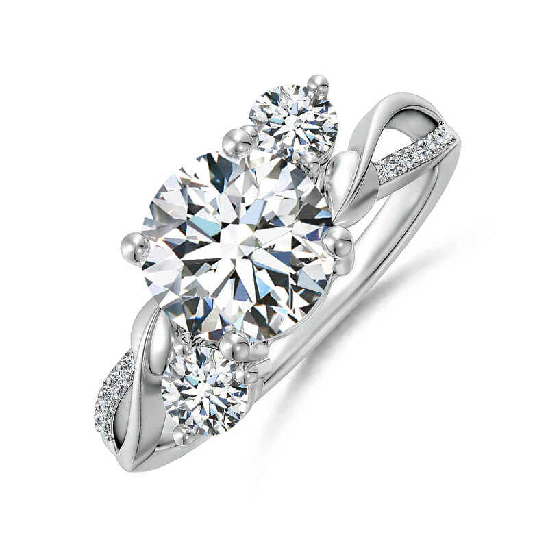 Bypass Three Stone Moissanite Twisted Vine Pave Engagement Ring,RRL-FA1C1234-1,RRL-FA1C1234-2,RRL-FA1C1234-3