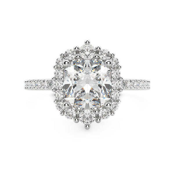 Cathedral Halo Cushion Cut Moissanite Pave Engagement Ring