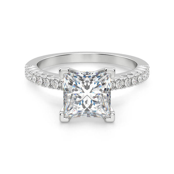 Cathedral Princess Cut Moissanite Pave Engagement Ring