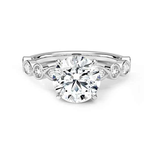 Cathedral Round Moissanite Alternating Round And Marquise Engagement Ring