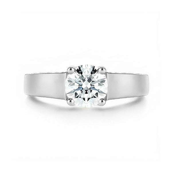 Cathedral Round Moissanite Flat Shank Pave Engagement Ring - ReadYourHeart