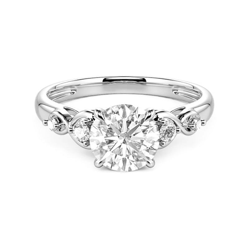 Cathedral Round Moissanite Infinity Accents Engagement Ring - ReadYourHeart