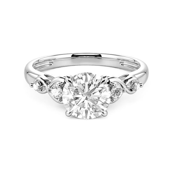 Cathedral Round Moissanite Infinity Accents Engagement Ring - ReadYourHeart