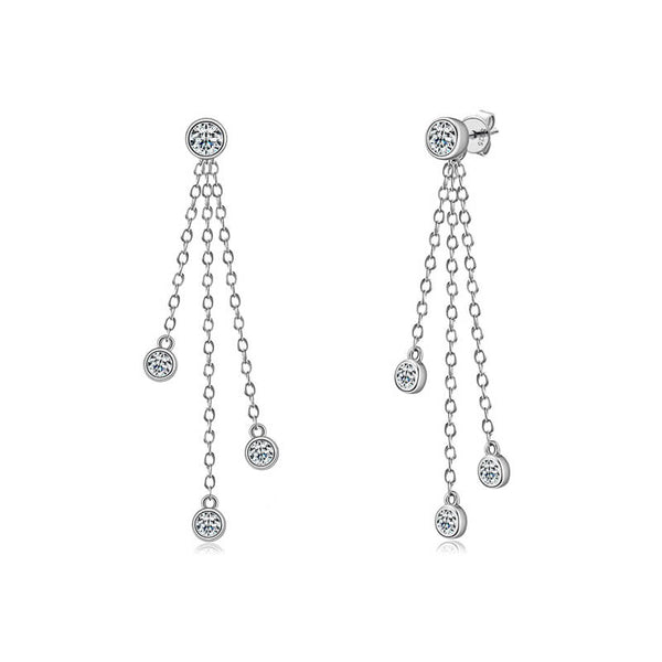 Chain Tassel Moissanite Drop Earrings In Sterling Silver - ReadYourHeart