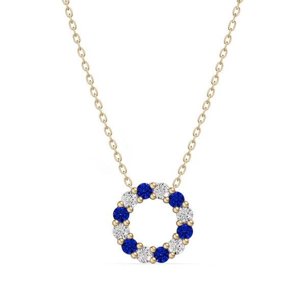 Circle Alternating Moissanite And Gemstone Necklace In Sterling Silver