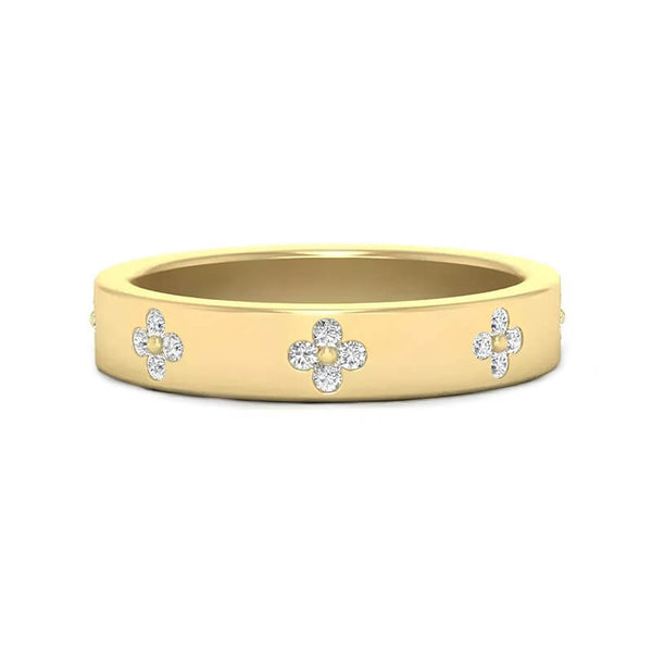 Clover Leaf Flower Moissanite Eternity Wedding Band Ring
