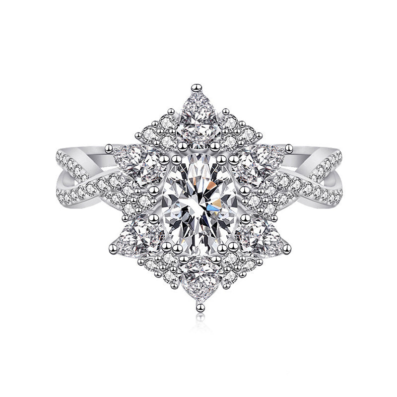 Cluster Halo Oval Moissanite Twisted Pave Engagement Ring - ReadYourHeart
