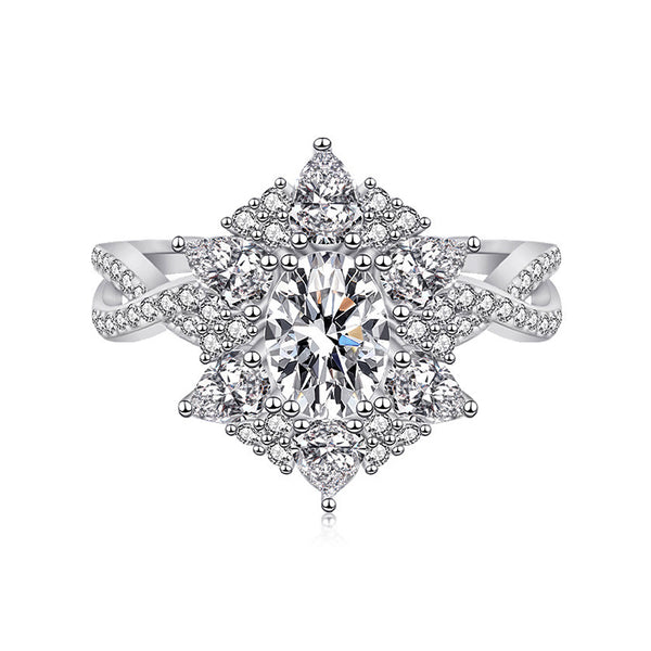 Cluster Halo Oval Moissanite Twisted Pave Engagement Ring - ReadYourHeart