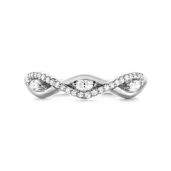 Criss-Cross Pattern Marquise Moissanite Pave Wedding Band Ring