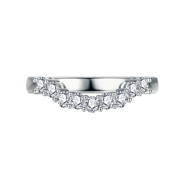 Curved Round Moissanite Half Eternity Wedding Band Ring