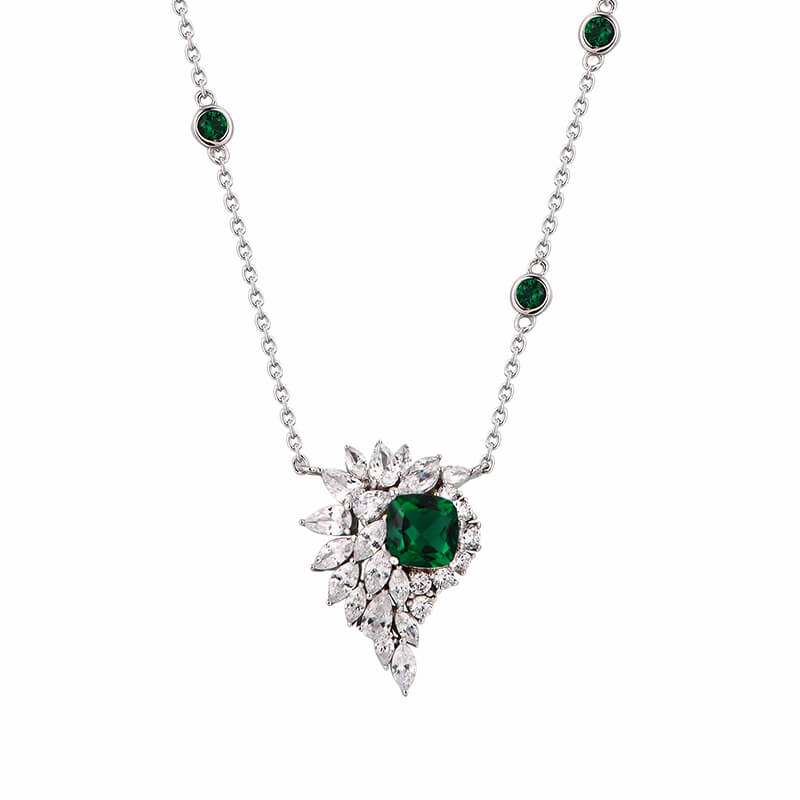 Cushion Cut Emerald Cluster Necklace In Sterling Silver - ReadYourHeart