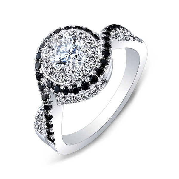 Double Halo Moissanite Black Pavé Swirl Engagement Ring - ReadYourHeart