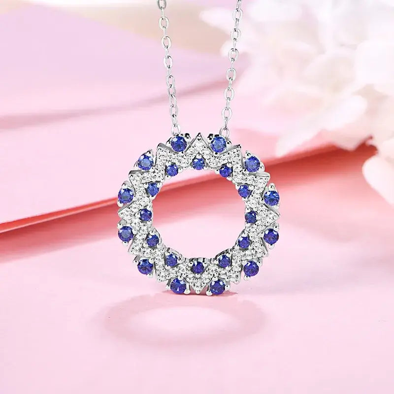 Double Hoop Lab-Created Sapphire Sterling Silver Necklace - ReadYourHeart