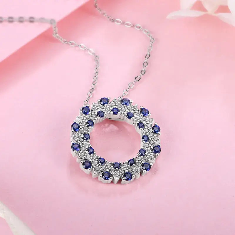 Double Hoop Lab-Created Sapphire Sterling Silver Necklace - ReadYourHeart