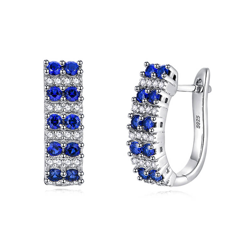 Double Row Lab-Created Sapphire Huggie Hoop Earrings In Sterling Silver - ReadYourHeart