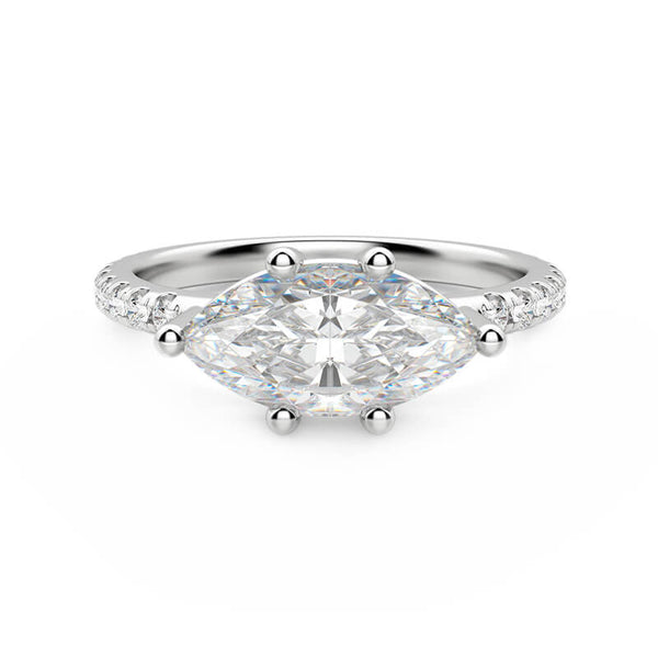 East-West Basket Marquise Cut Moissanite Pave Engagement Ring
