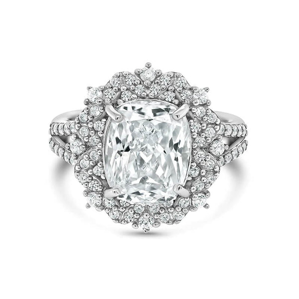 Elegant Bold Radiant Cut Moissanite Split Shank Pave Engagement Ring - ReadYourHeart