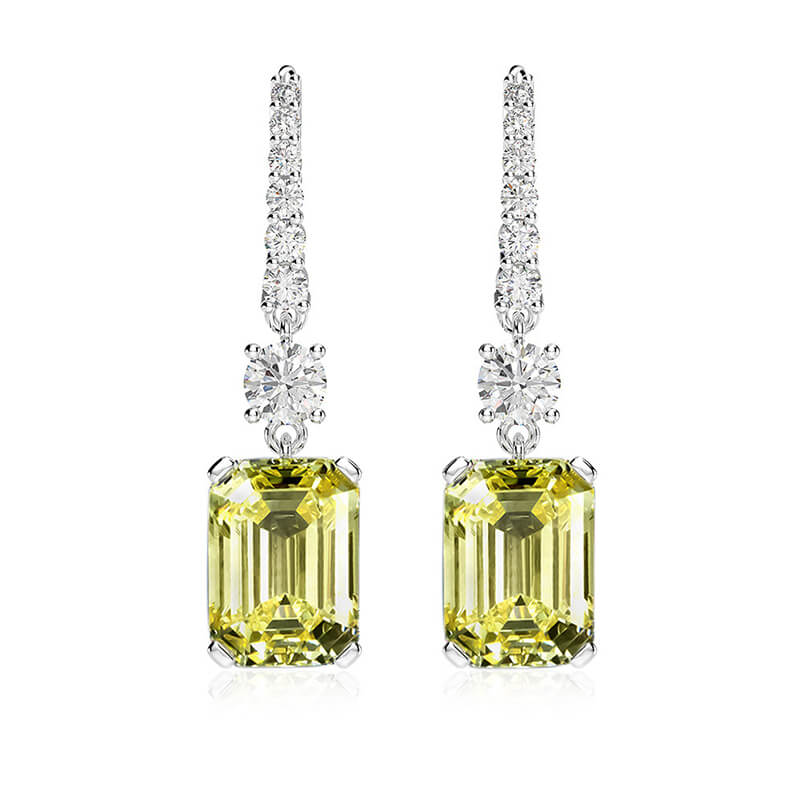 Emerald-Cut Lab-Sapphire Sterling Silver Drop Earrings - ReadYourHeart