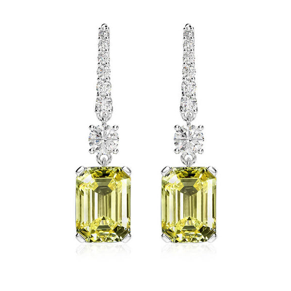 Emerald-Cut Lab-Sapphire Sterling Silver Drop Earrings - ReadYourHeart