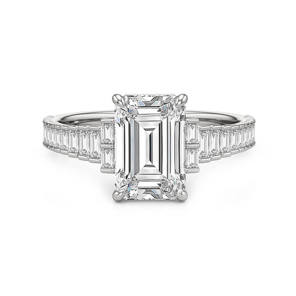 Emerald-Cut Moissanite Baguette Accent Staircase Engagement Ring