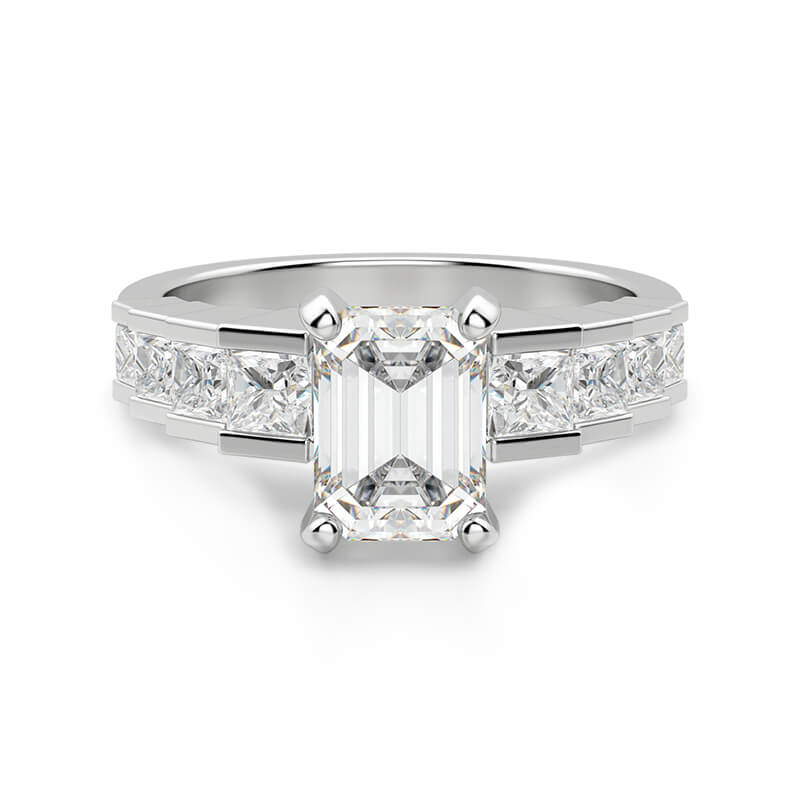 Emerald-Cut Moissanite Staircase Channel Set Engagement Ring - ReadYourHeart