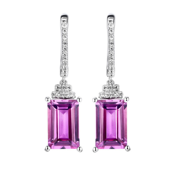 Emerald-Cut Purple Sapphire Drop Earrings In Sterling Silver - ReadYourHeart