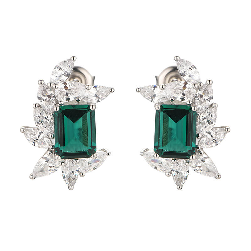 Emerald Cluster Marquise Accents Sterling Silver Stud Earrings - ReadYourHeart