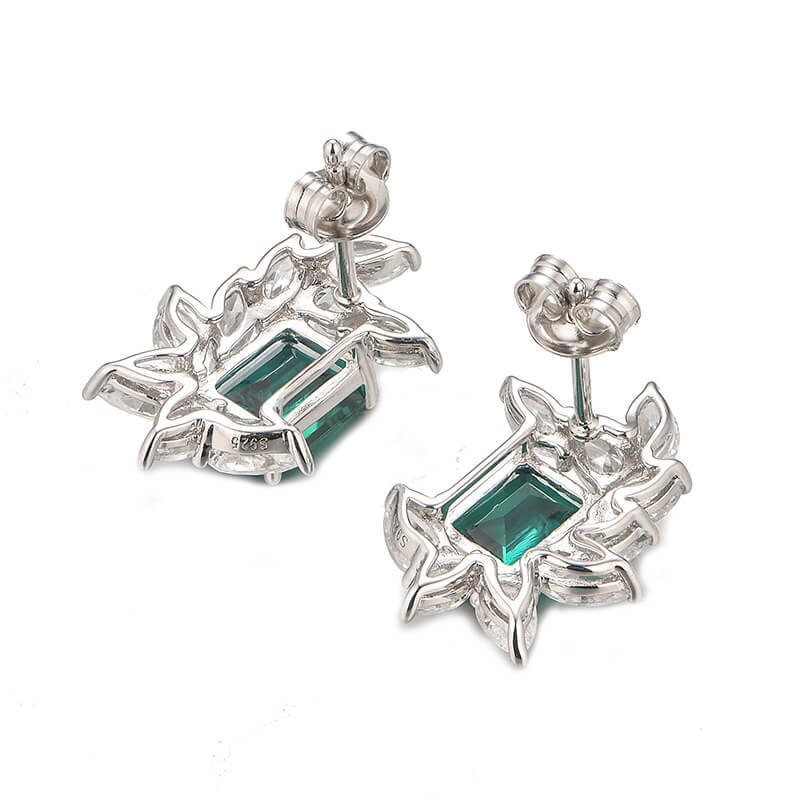 Emerald Cluster Marquise Accents Sterling Silver Stud Earrings - ReadYourHeart