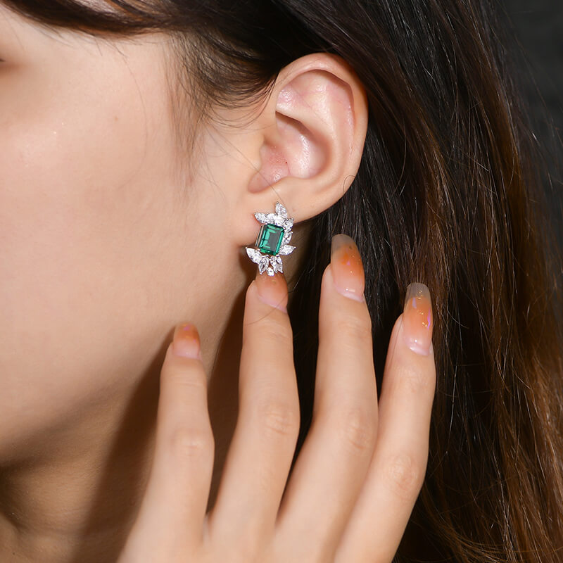 Emerald Cluster Marquise Accents Sterling Silver Stud Earrings - ReadYourHeart