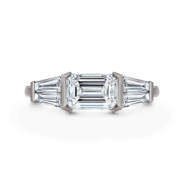 Emerald Cut Moissanite And Tapered Baguette Accents Engagement Ring