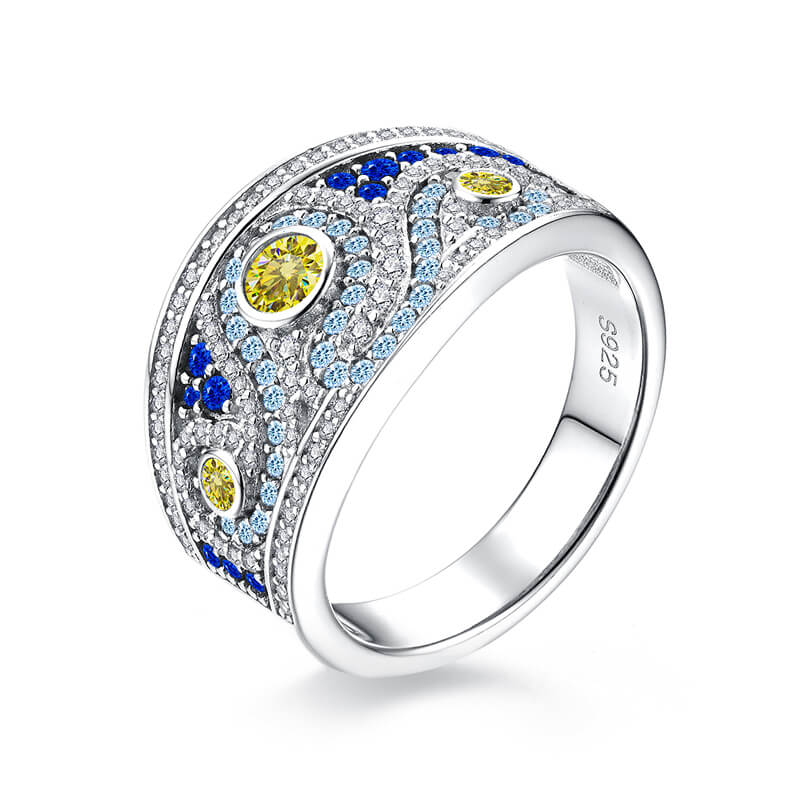 Famous Paintings "The Starry Night" Inspired Moissanite Engagement Ring - ReadYourHeart