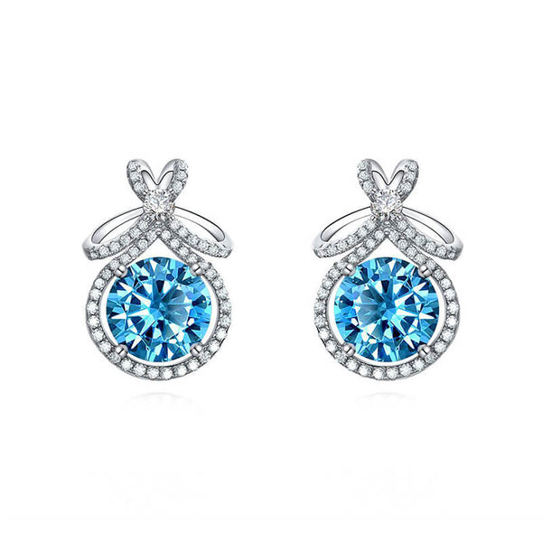 Fashion Halo Round Sapphire Sterling Silver Stud Earrings - ReadYourHeart