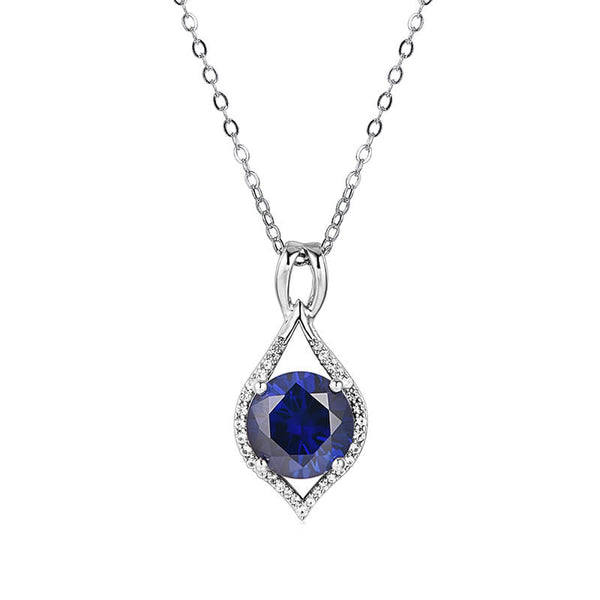 Fashion Round Sapphire Pave Necklace In Sterling Silver - ReadYourHeart