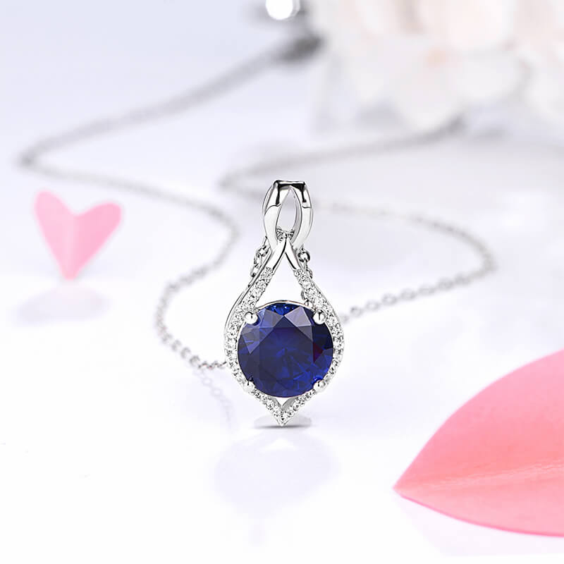 Fashion Round Sapphire Pave Necklace In Sterling Silver - ReadYourHeart