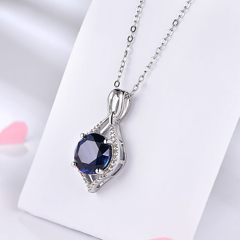 Fashion Round Sapphire Pave Necklace In Sterling Silver - ReadYourHeart
