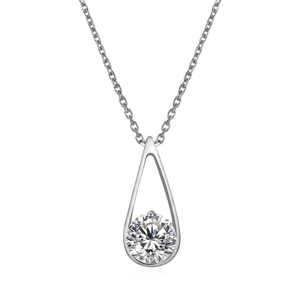 Fashion Solitaire Round Moissanite Sterling Silver Necklace - ReadYourHeart