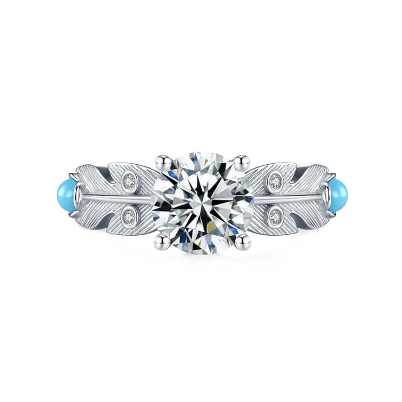 Feather with Turquoise Accents Moissanite Engagement Ring,RRL-FA1C941-1,RRL-FA1C941-2,RRL-FA1C941-3