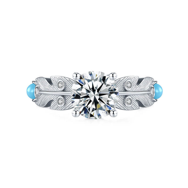 Feather with Turquoise Accents Moissanite Engagement Ring,RRL-FA1C941-1,RRL-FA1C941-2,RRL-FA1C941-3