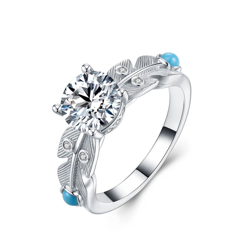 Feather with Turquoise Accents Moissanite Engagement Ring,RRL-FA1C941-1,RRL-FA1C941-2,RRL-FA1C941-3