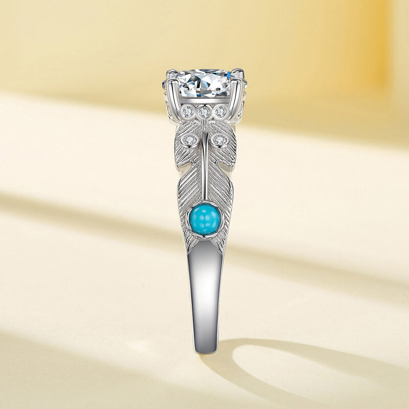 Feather with Turquoise Accents Moissanite Engagement Ring,RRL-FA1C941-1,RRL-FA1C941-2,RRL-FA1C941-3