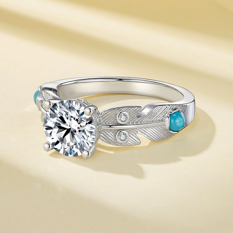 Feather with Turquoise Accents Moissanite Engagement Ring,RRL-FA1C941-1,RRL-FA1C941-2,RRL-FA1C941-3