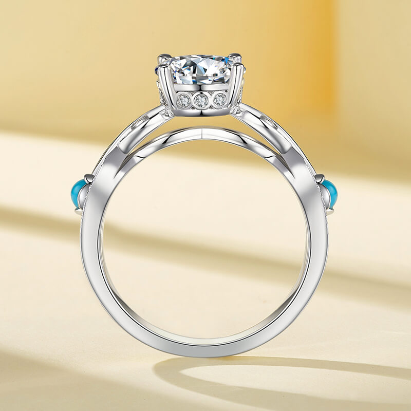 Feather with Turquoise Accents Moissanite Engagement Ring,RRL-FA1C941-1,RRL-FA1C941-2,RRL-FA1C941-3