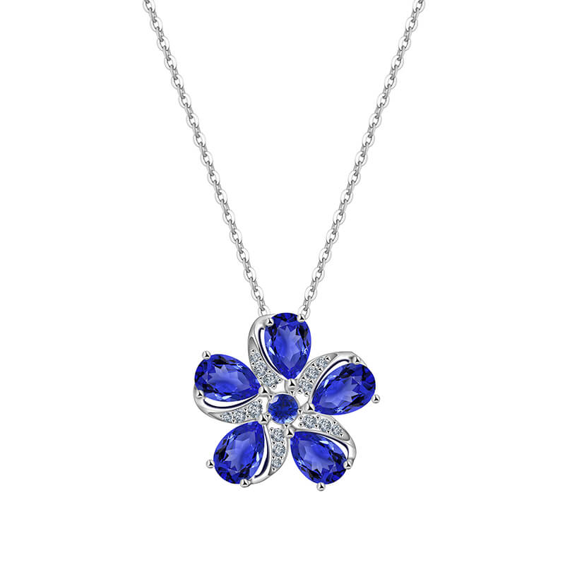Five Petal Sapphire Flower Necklace In Sterling Silver - ReadYourHeart