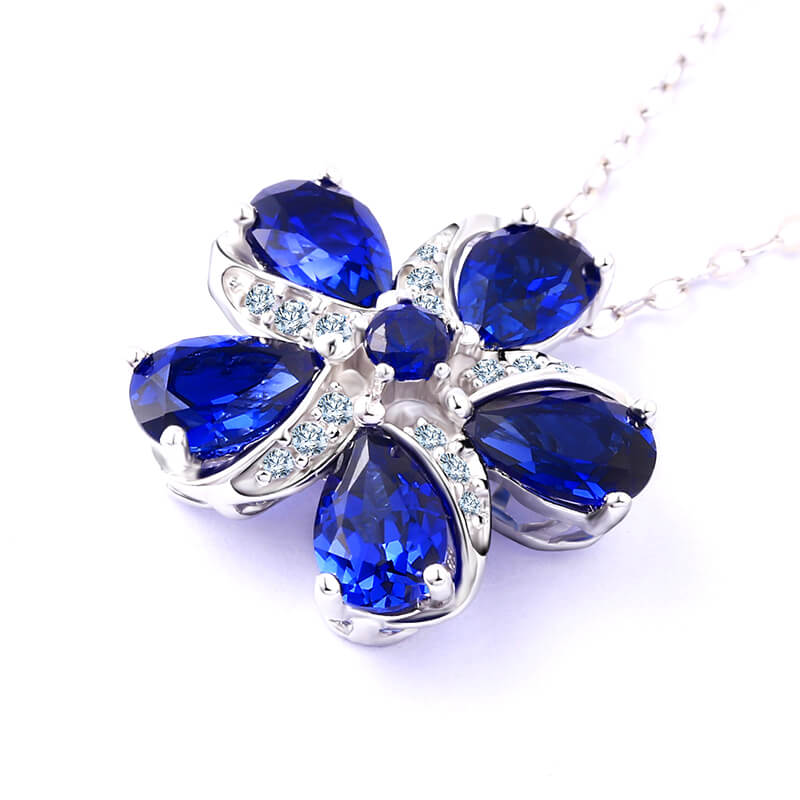 Five Petal Sapphire Flower Necklace In Sterling Silver - ReadYourHeart