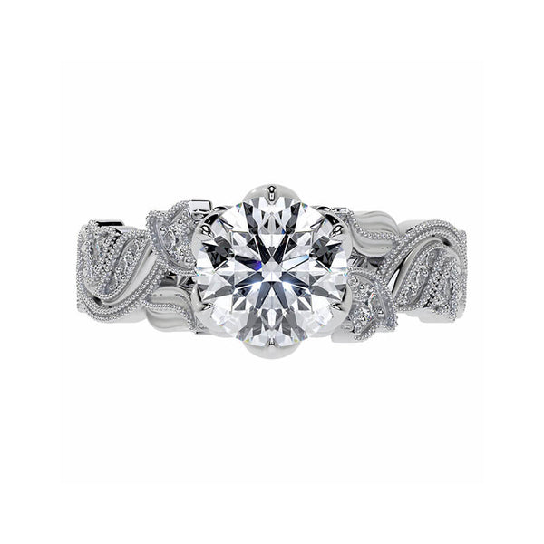 Floral Cathedral Moissanite Tulip Accents Engagement Ring - ReadYourHeart