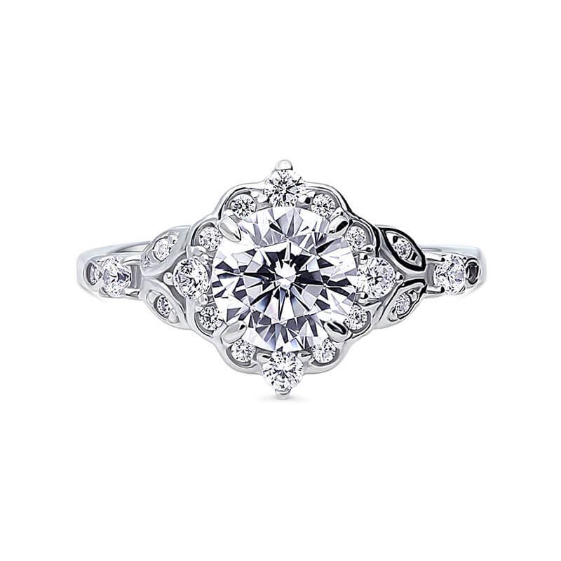 Floral Halo Round Moissanite Art Deco Engagement Ring - ReadYourHeart