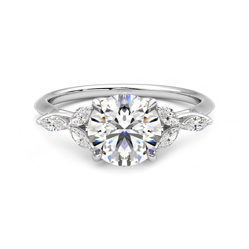 Floral Marquise Petals With Round Moissanite Engagement Ring - ReadYourHeart